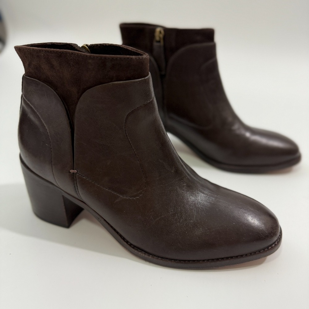 Johnston & Murphy Brown Leather Zip Up Ankle Bootie 2.75" Block Heel Sz 8M - Picture 6 of 16